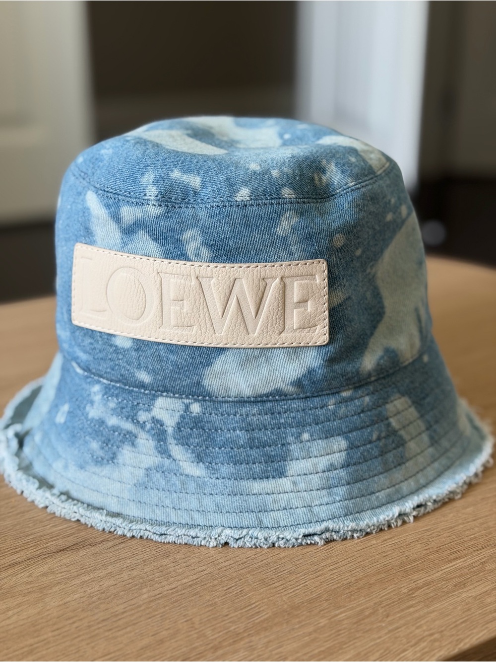 New Authentic LOEWE Denim Bucket Hat Blue Tie-Dye Bleach (Size 59 or Large)
